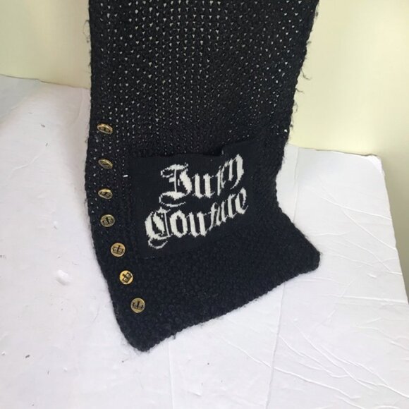 Juicy Couture NEW Knit Scarf Logo Gold Buttons Soft Warm Black White Rectangle - Picture 11 of 14